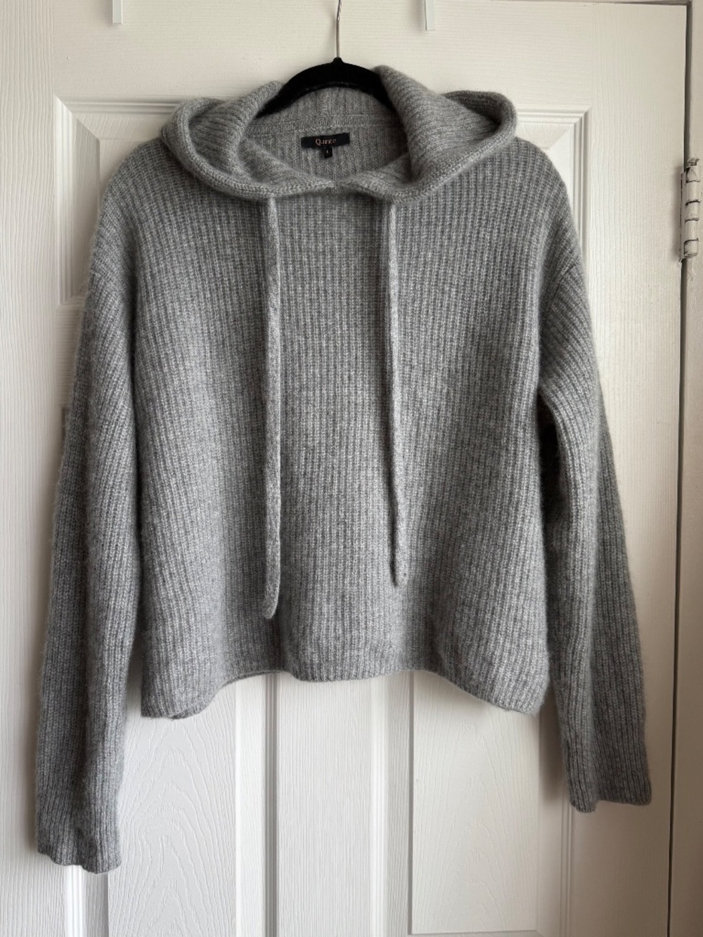 Quince 100% Mongolian Cashmere Ribbed Fisherman Pullover Hoodie Grey - Picture 10 of 13